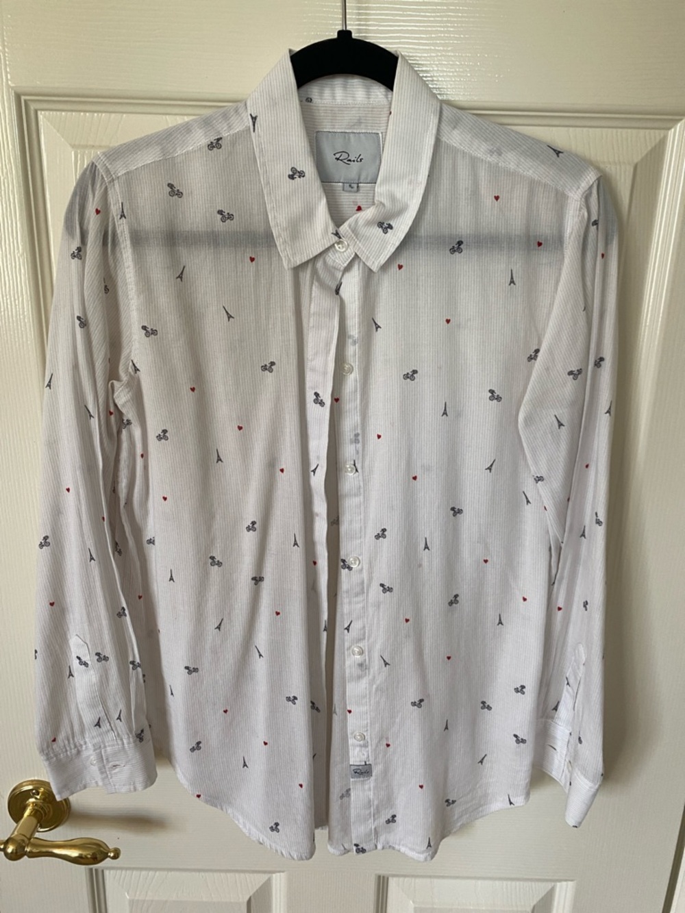 Rails White Button-Down Shirt with Red & Navy Motifs